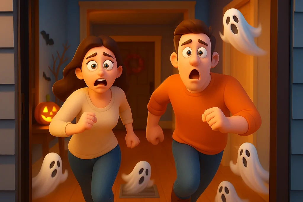 My husband and wife couple running for their lives from the heat ghosts.