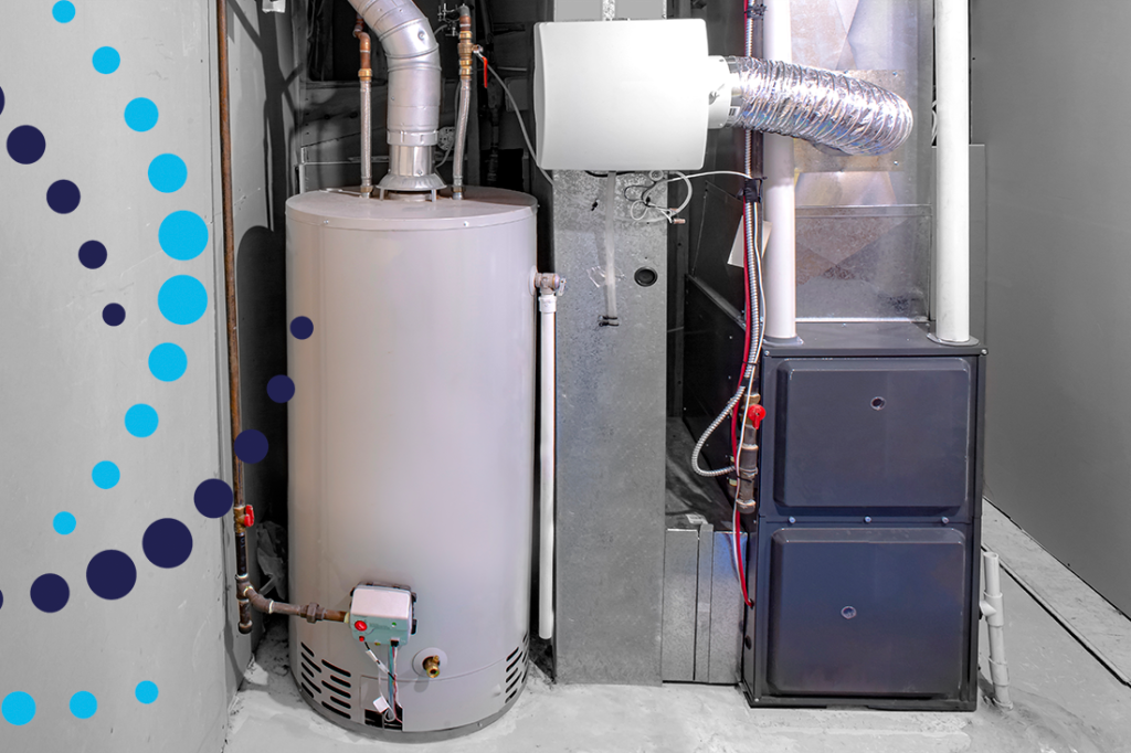 A home high efficiency furnace with a residential gas water heater & humidifier.