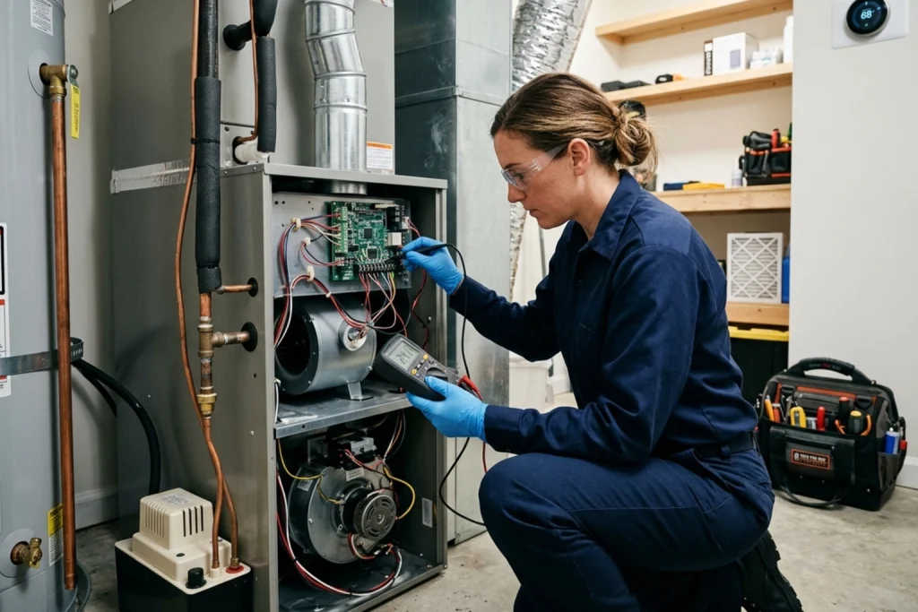 HVAC technician diagnosing early repair issues